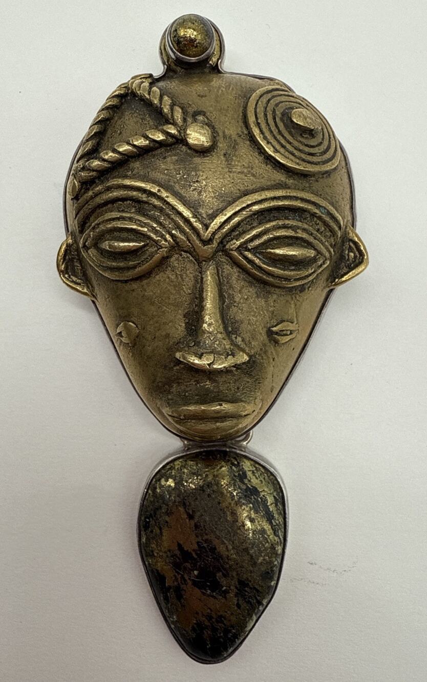 Amy Kahn Russell AKR Sterling African Tribal Mask And Apache Brooch Healer